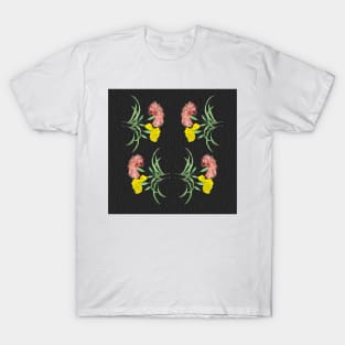 Stylized flowers with black background, vintage design T-Shirt